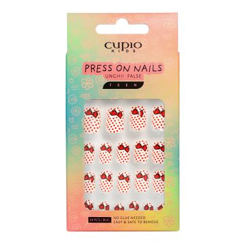 Set unghii false pentru copii Cupio Kids TEEN - Red Dots Dress